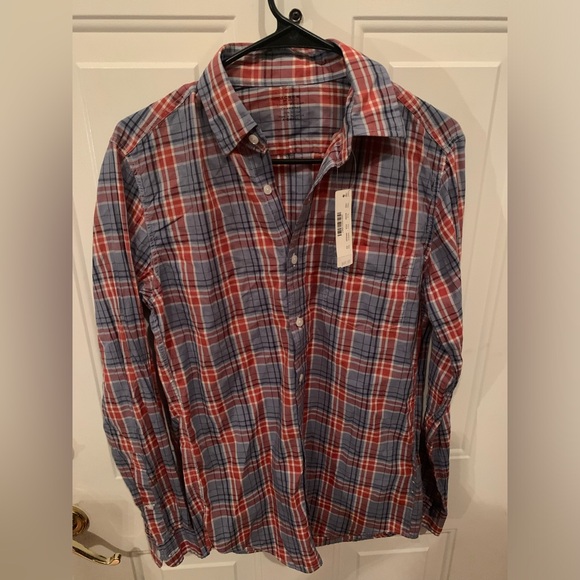 NWT J Crew Button Shirt - Men's XS - Blue/red Striped Chambray - Picture 3 of 3